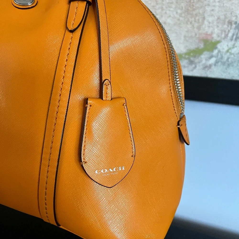 Coach Peyton Pumpkin Spice Orange Leather Domed Satchel